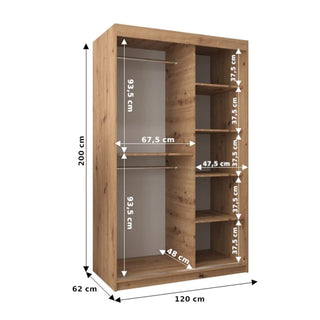 Beloit Mirrored Wardrobe 2 Sliding Doors 120cm In Artisan Oak