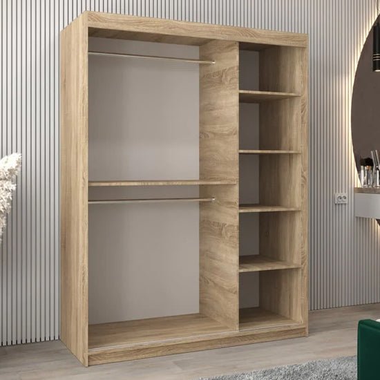 CHOICEWARDROBE Beloit 2-door sliding wardrobe in Sonoma Oak with two hanging rails and shelves