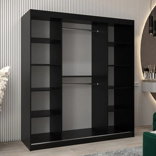 Beloit Mirrored Wardrobe 2 Sliding Doors 180cm In Black