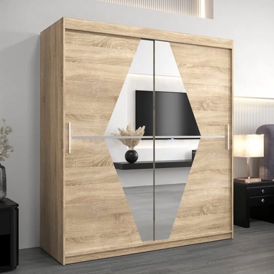 Beloit 180cm Mirrored Wardrobe, 2 sliding doors, Sonoma Oak finish