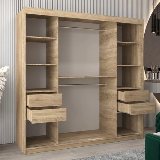 Sonoma Oak sliding door wardrobe with mirrored panel doors
