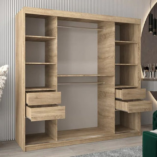 Sonoma Oak sliding door wardrobe with mirrored panel doors