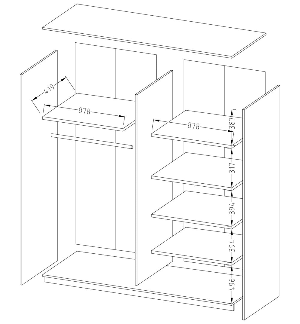 Beta Sliding Door Mirrored Wardrobe 200cm - Oak Monastery & Black Gloss – image 3