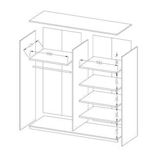 Biloxi Mirrored Wardrobe 2 Sliding Doors 221cm In Monastery Oak