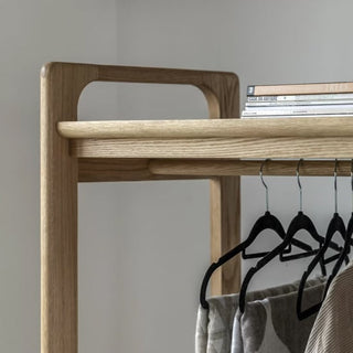 CHOICEWARDROBE Cairo Natural Wooden Open Wardrobe | Minimalist Clothes Rail with Shelf Storage