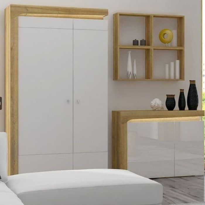 Carole 102cm 2-Door Wardrobe - Oak Effect & White Gloss
