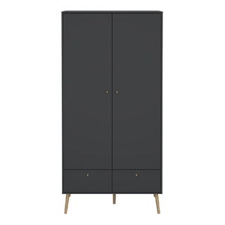 Casey Wooden Wardrobe With 2 Doors 2 Drawers In Dark Grey