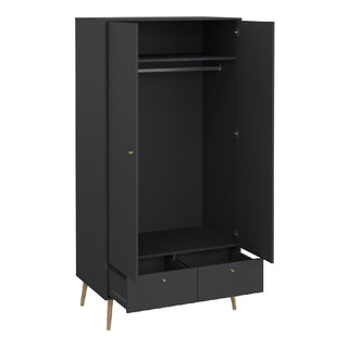 Casey Wooden Wardrobe With 2 Doors 2 Drawers In Dark Grey