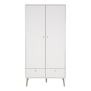 Casey Wooden Wardrobe With 2 Doors 2 Drawers In White
