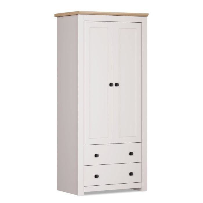 Milana 79cm 2-Door Hinged Wardrobe with 2 Drawers in Beige