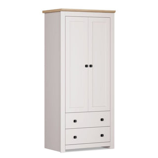 Milana 79cm 2-Door Hinged Wardrobe with 2 Drawers in Beige