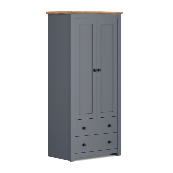 Milana 79cm 2-Door Hinged Wardrobe with 2 Drawers in Grey