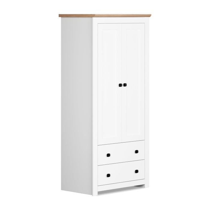 Milana 79cm 2-Door Hinged Wardrobe with 2 Drawers in White