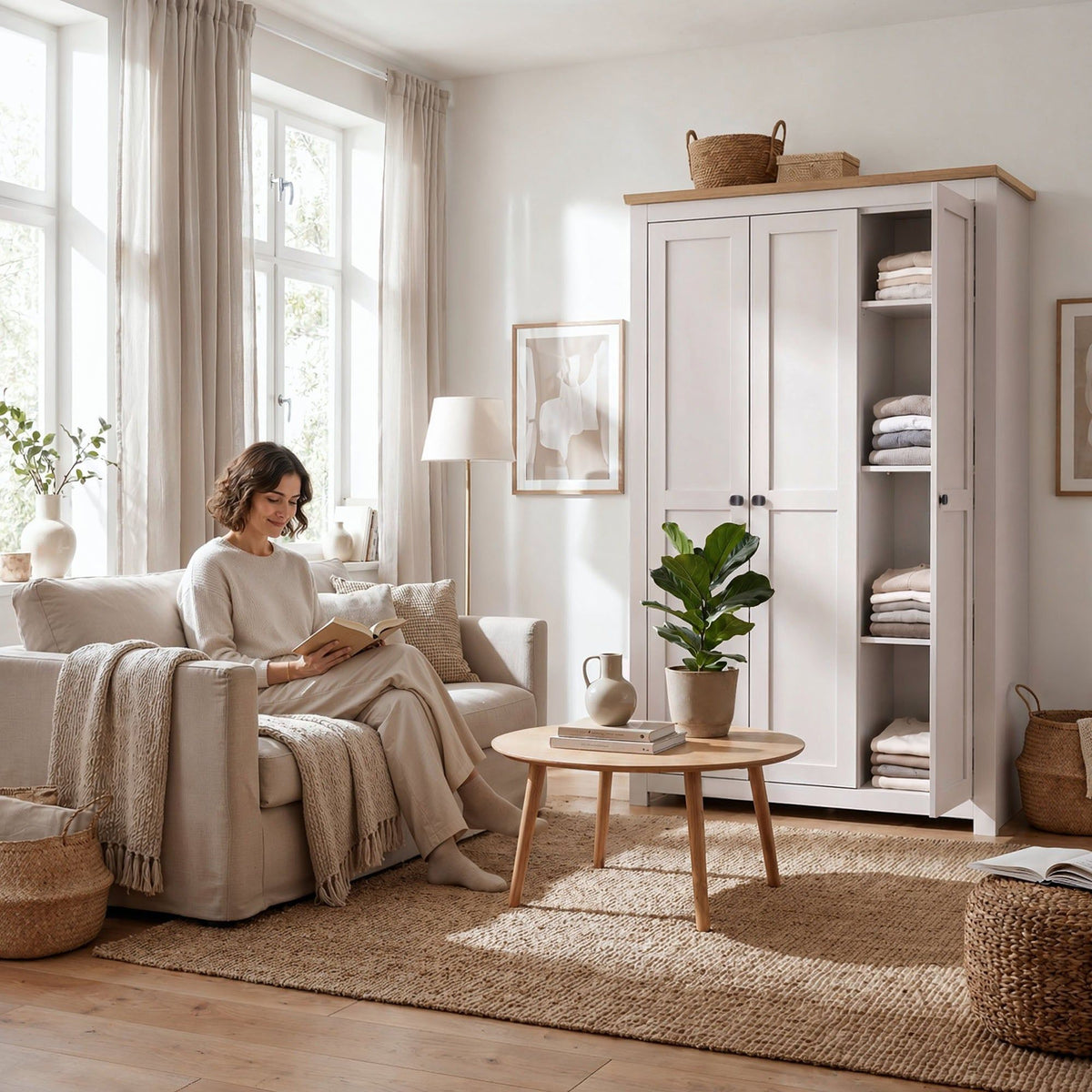 Milana 119cm 3-Door Hinged Wardrobe in Beige – product detail
