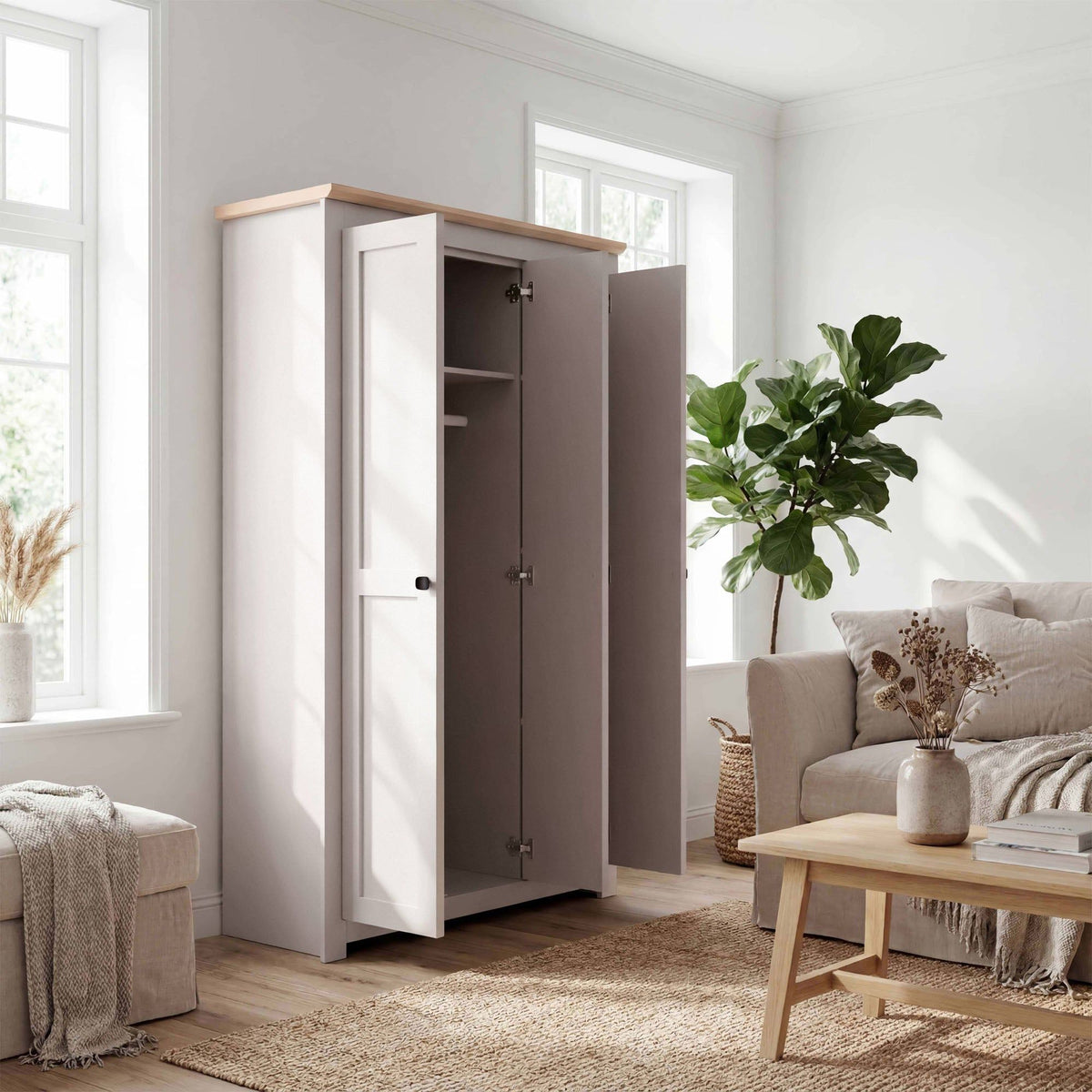 Milana 119cm 3-Door Hinged Wardrobe in Beige – product detail