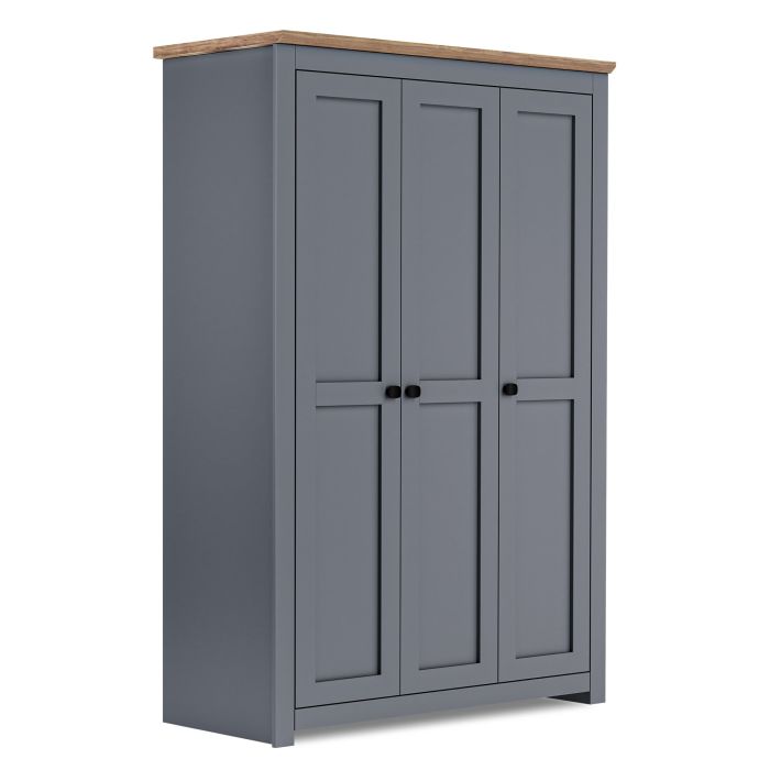 Milana 119cm 3-Door Hinged Wardrobe in Grey