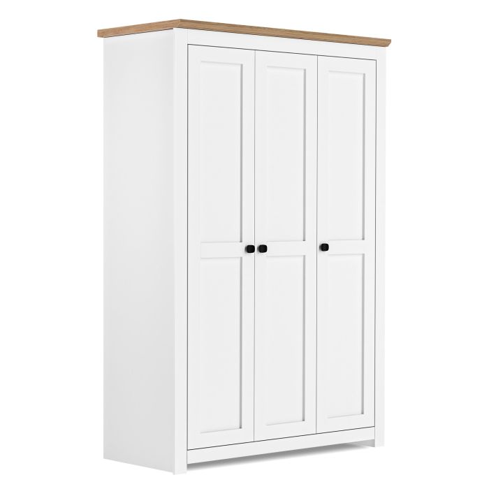 Milana 119cm 3-Door Hinged Wardrobe in White