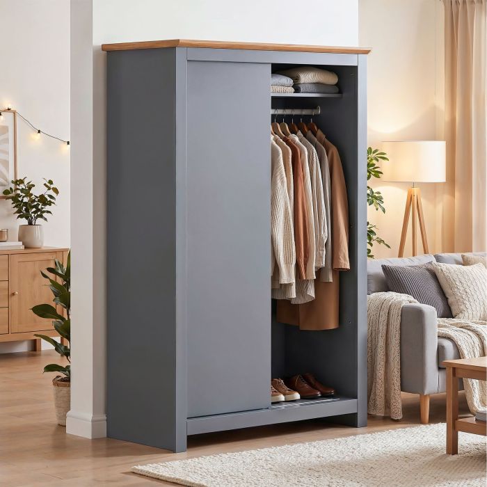 Milana 115cm 2-Door Sliding Wardrobe in Grey