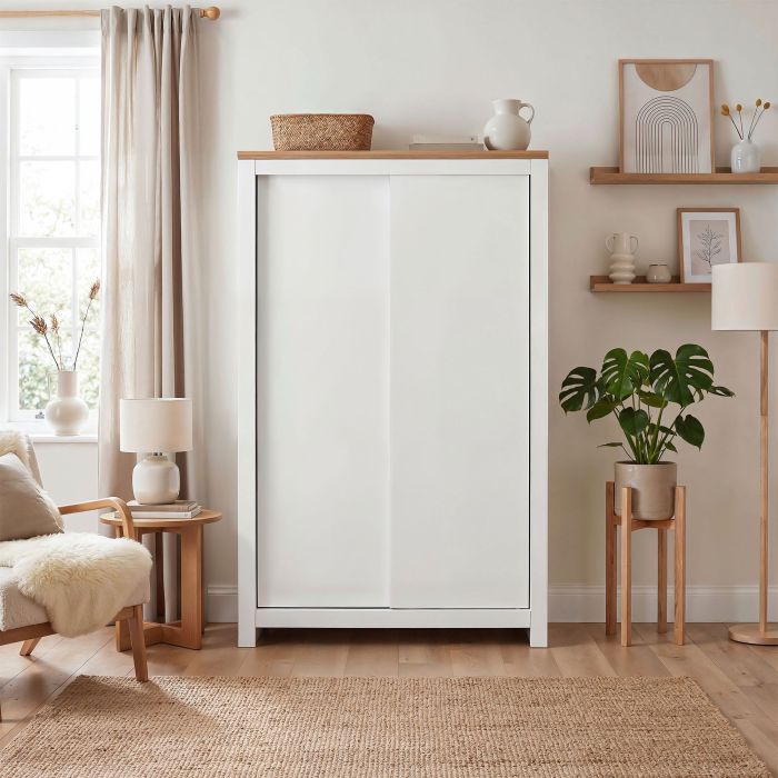 Milana 115cm 2-Door Sliding Wardrobe in White