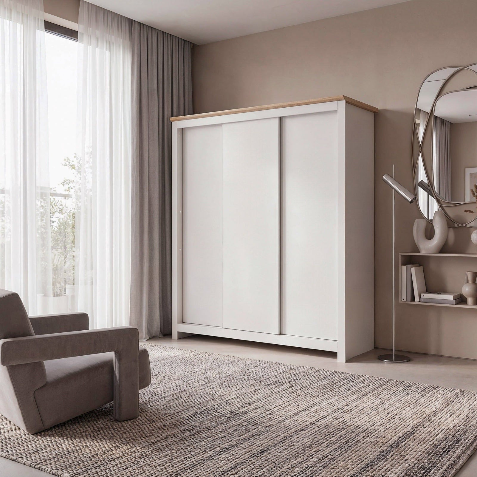 Milana 180cm 3-Door Sliding Wardrobe in Beige – product detail
