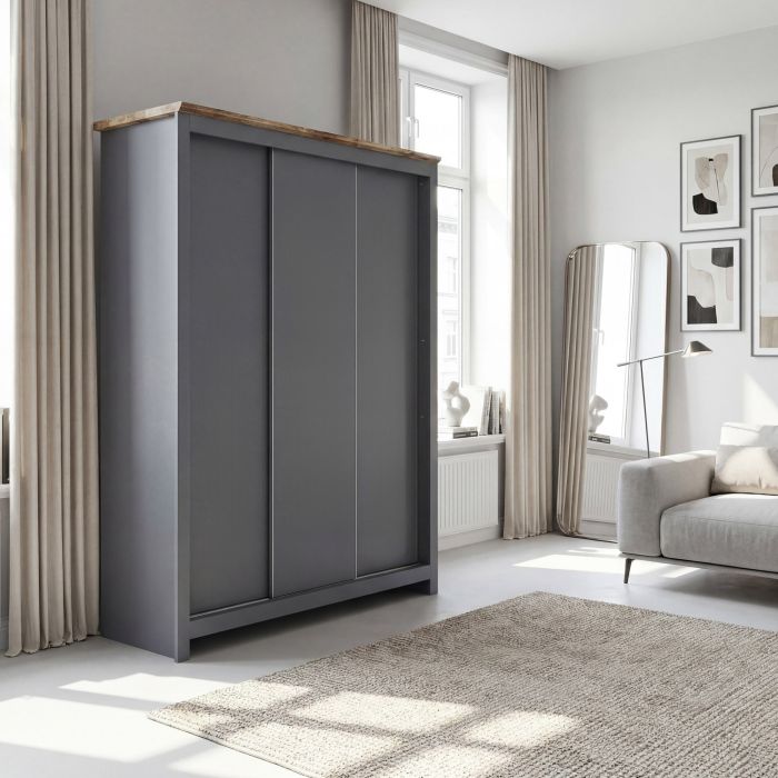 Milana 180cm 3-Door Sliding Wardrobe in Grey