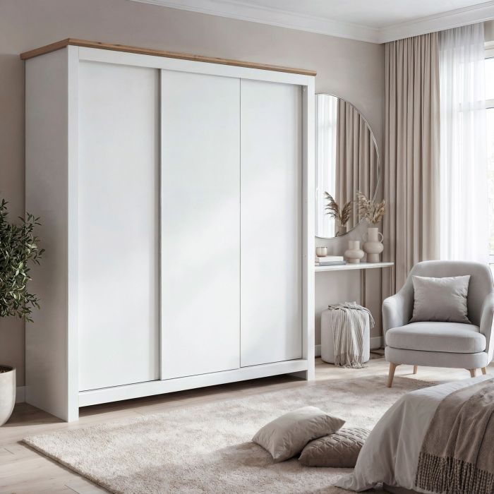 Milana 180cm 3-Door Sliding Wardrobe in White