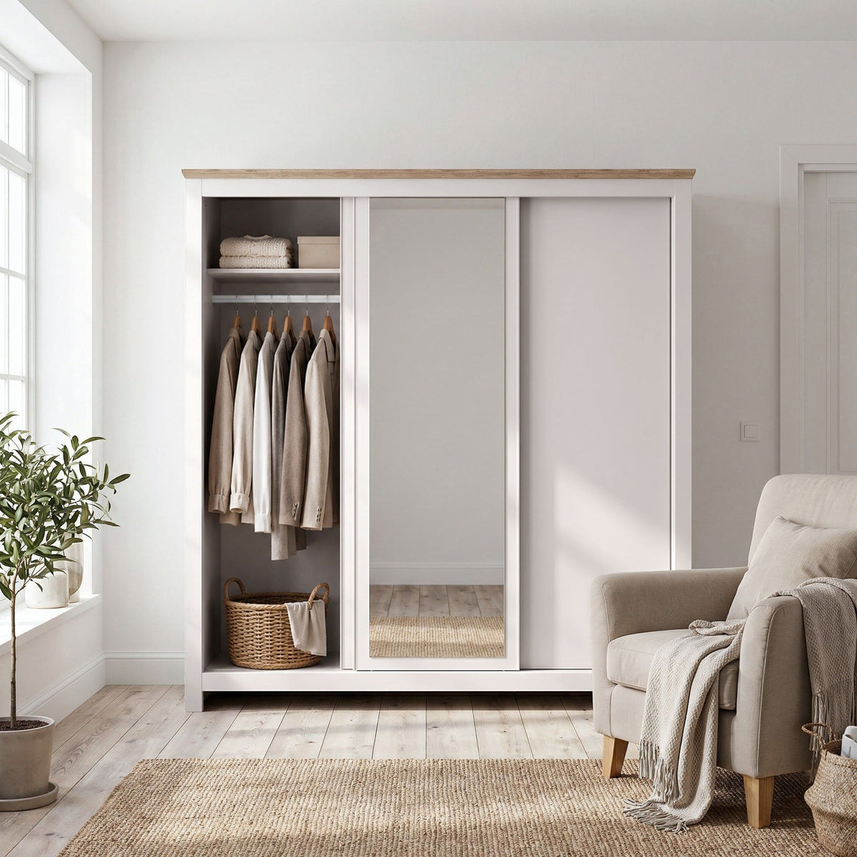 Milana 180cm 3-Door Mirrored Sliding Wardrobe in Beige – product detail