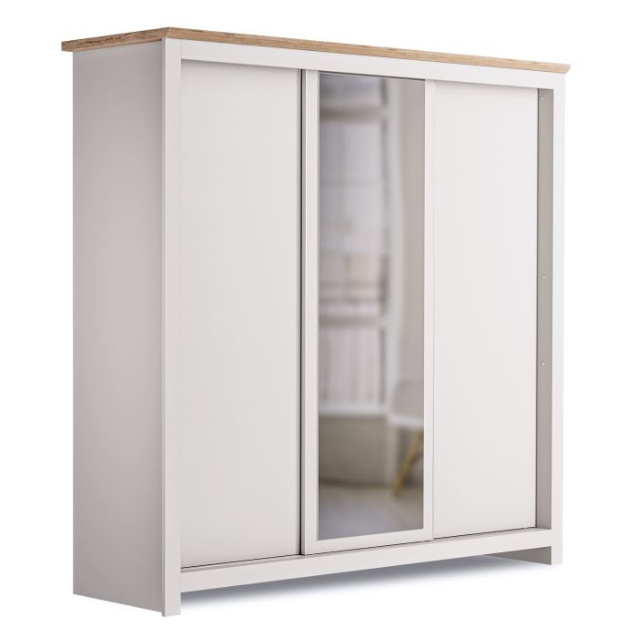 Milana 180cm 3-Door Mirrored Sliding Wardrobe in Beige