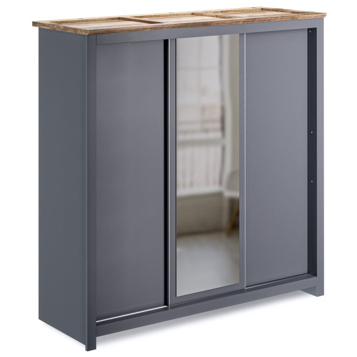 Milana 180cm 3-Door Mirrored Sliding Wardrobe in Grey