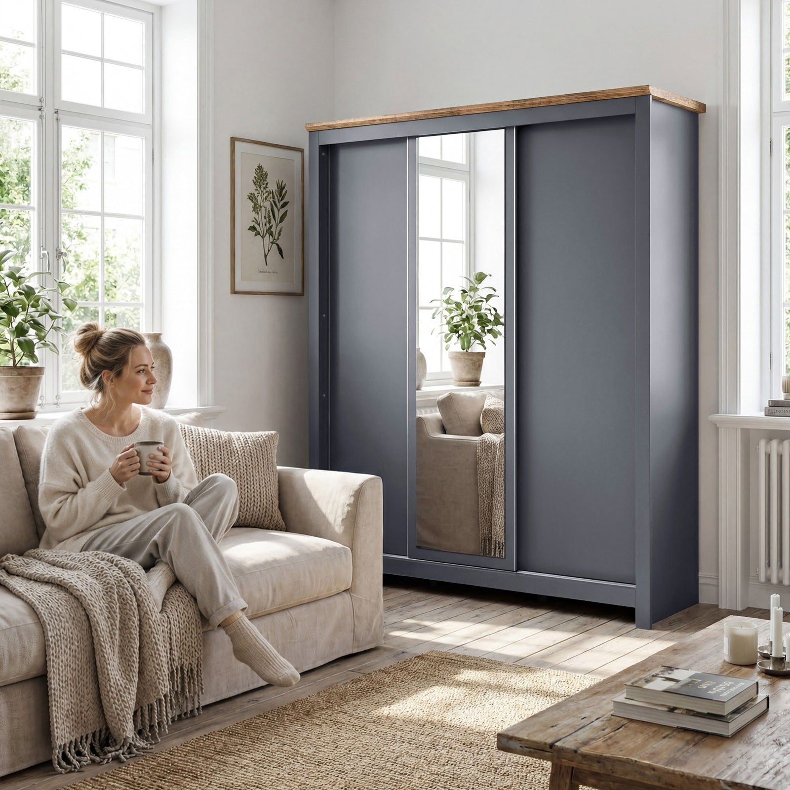 Milana 180cm 3-Door Mirrored Sliding Wardrobe in Grey – product detail