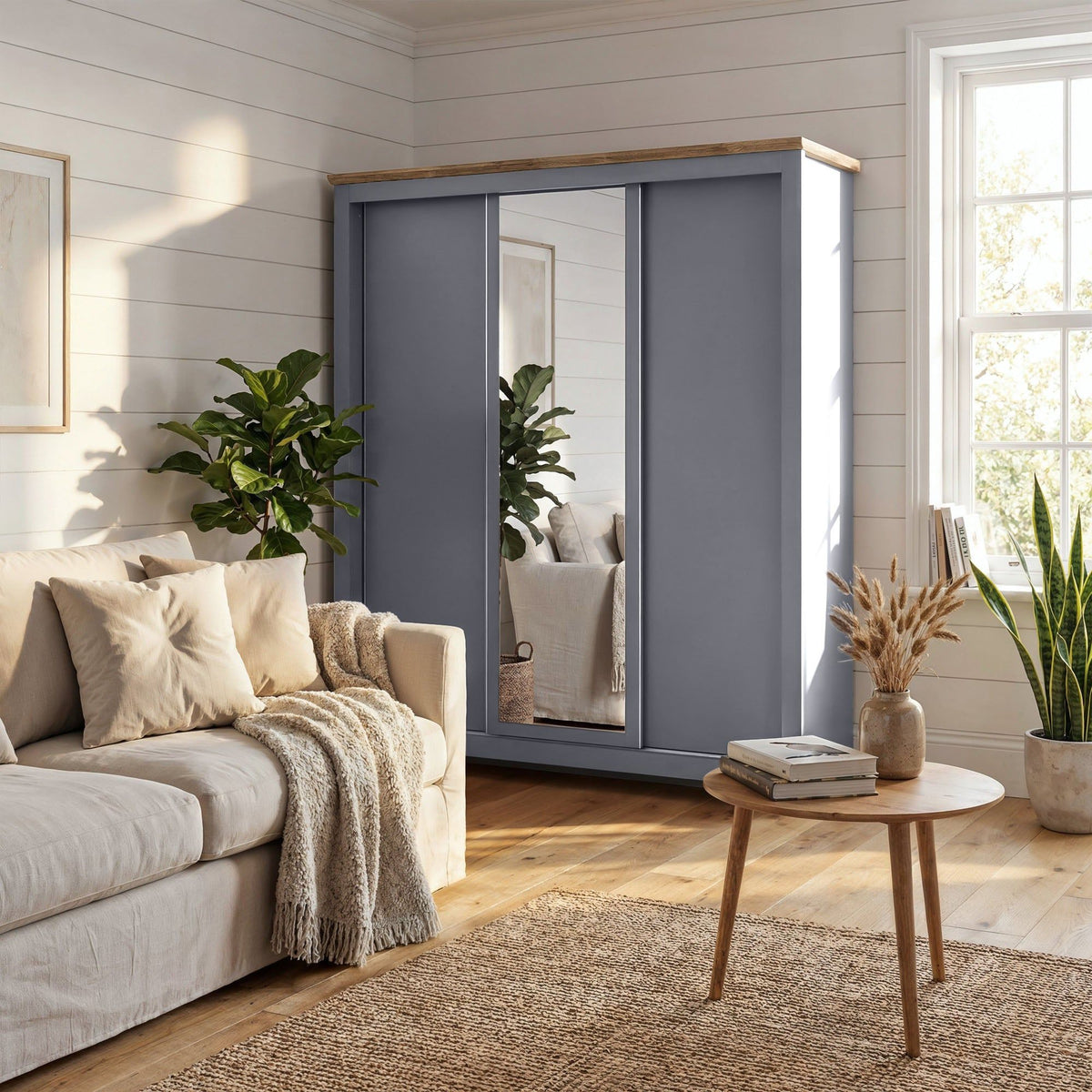 Milana 180cm 3-Door Mirrored Sliding Wardrobe in Grey – product detail