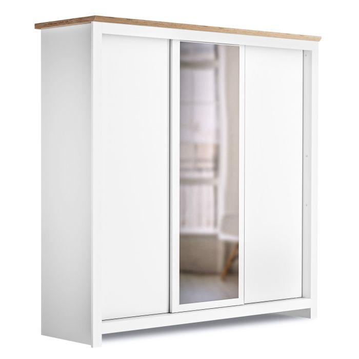 Milana 180cm 3-Door Mirrored Sliding Wardrobe in White