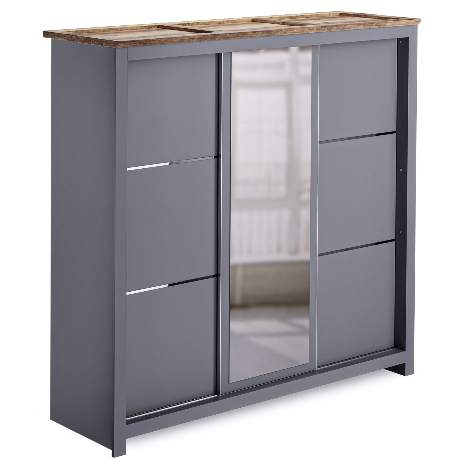 Milana II 180cm 3-Door Mirrored Sliding Wardrobe in Grey – product detail