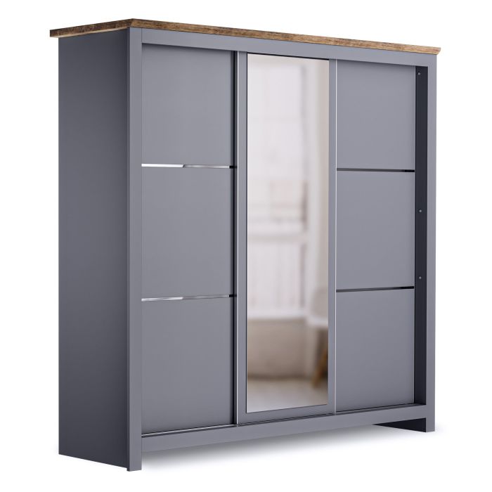 Milana II 180cm 3-Door Mirrored Sliding Wardrobe in Grey