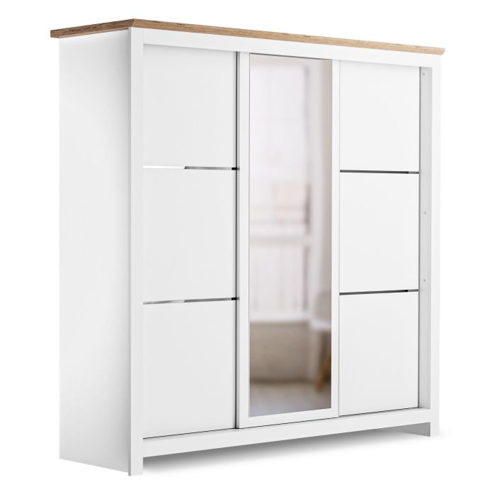 Milana II 180cm 3-Door Mirrored Sliding Wardrobe in White
