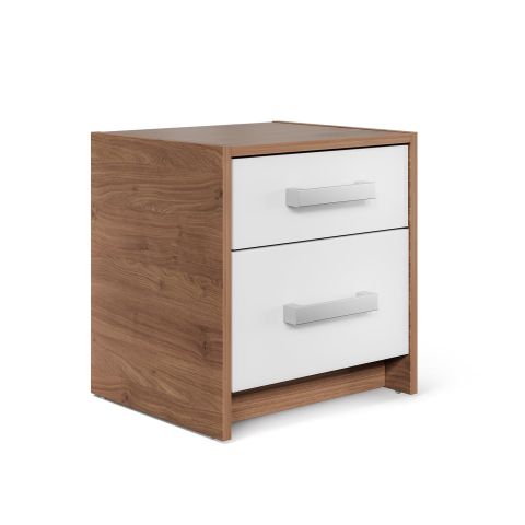 Rusi 40cm 2-Drawer Bedside Table – Oak & White in Oak & White