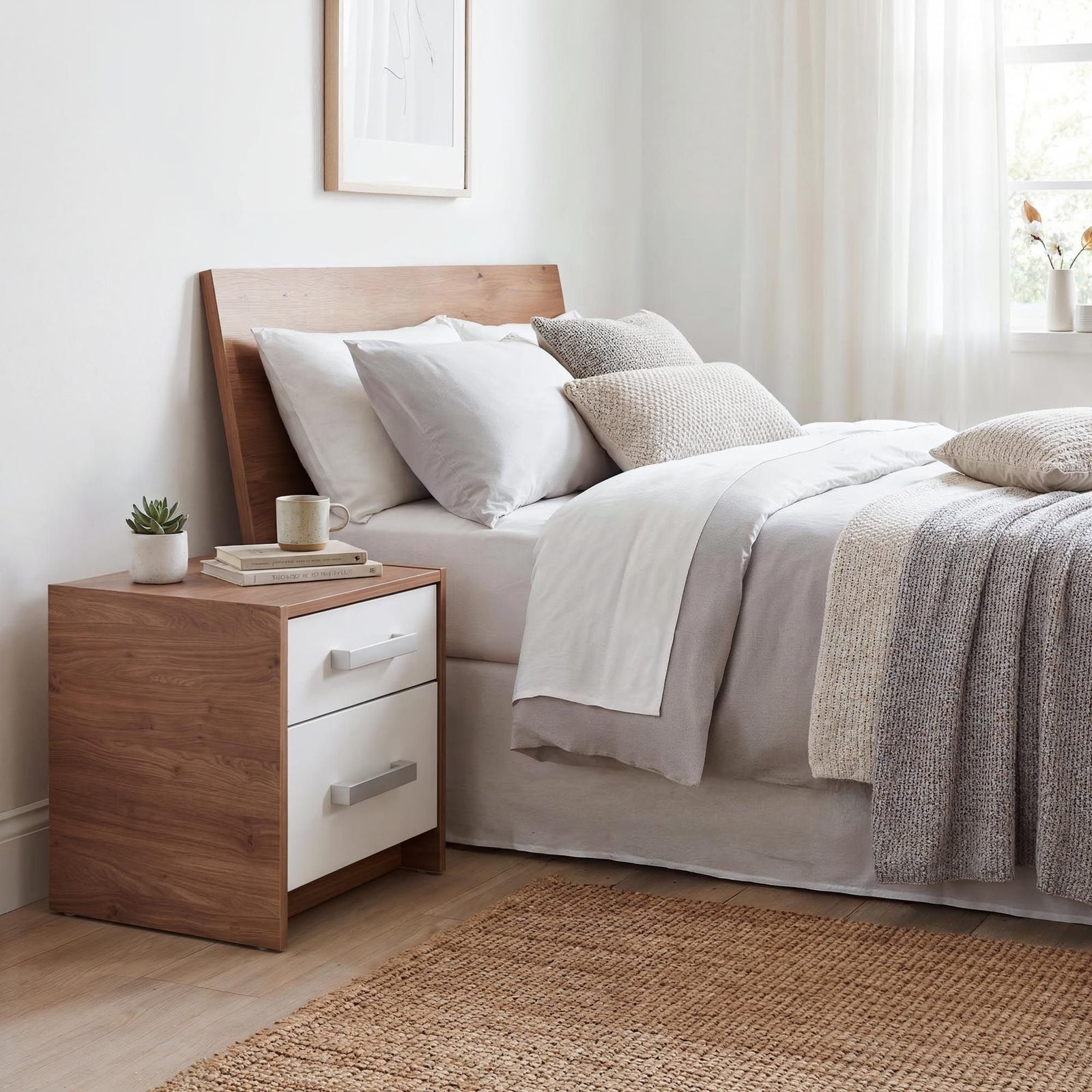 Rusi 40cm 2-Drawer Bedside Table – Oak & White product view 4
