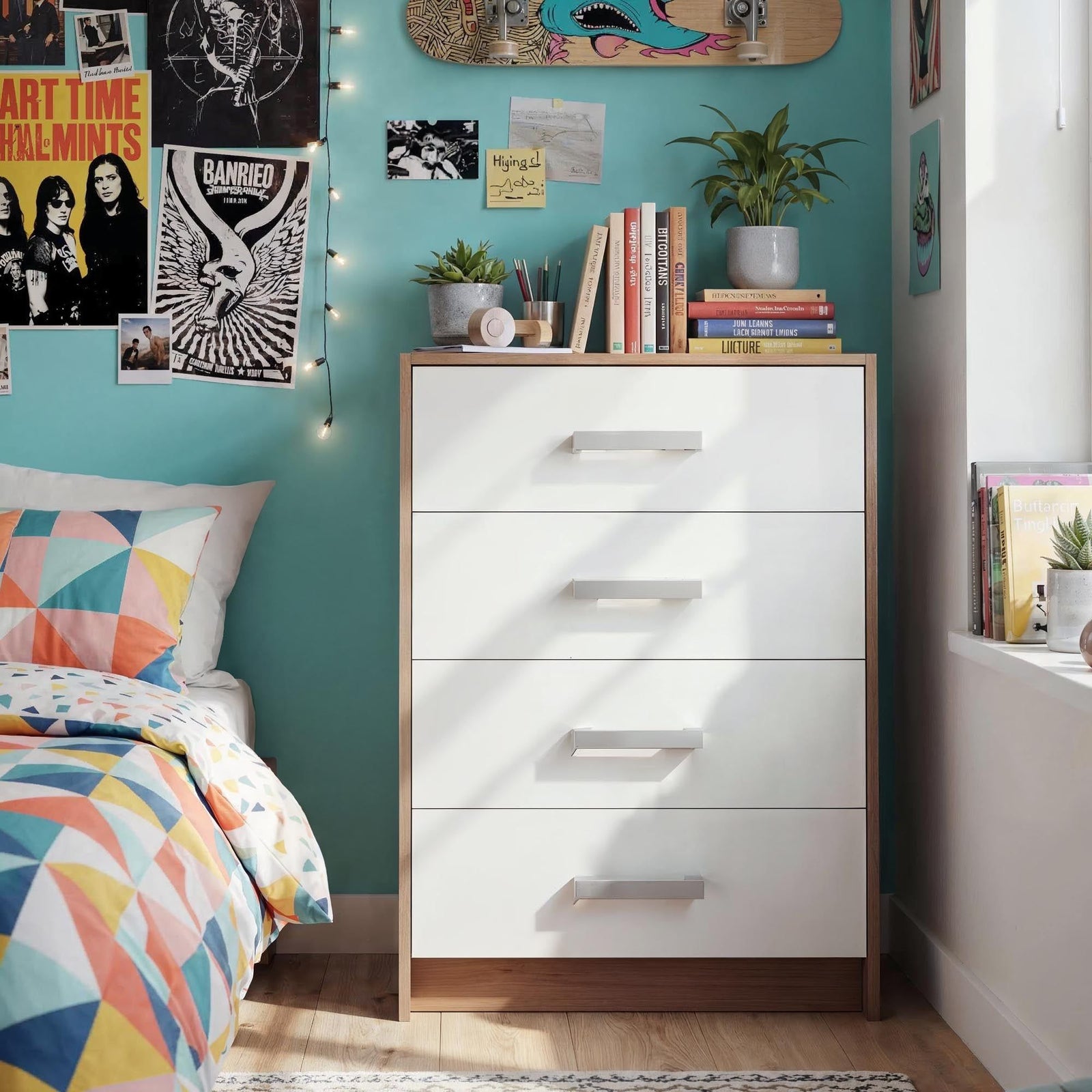 Rusi 60cm Narrow 4-Drawer Chest – Oak & White product view 6