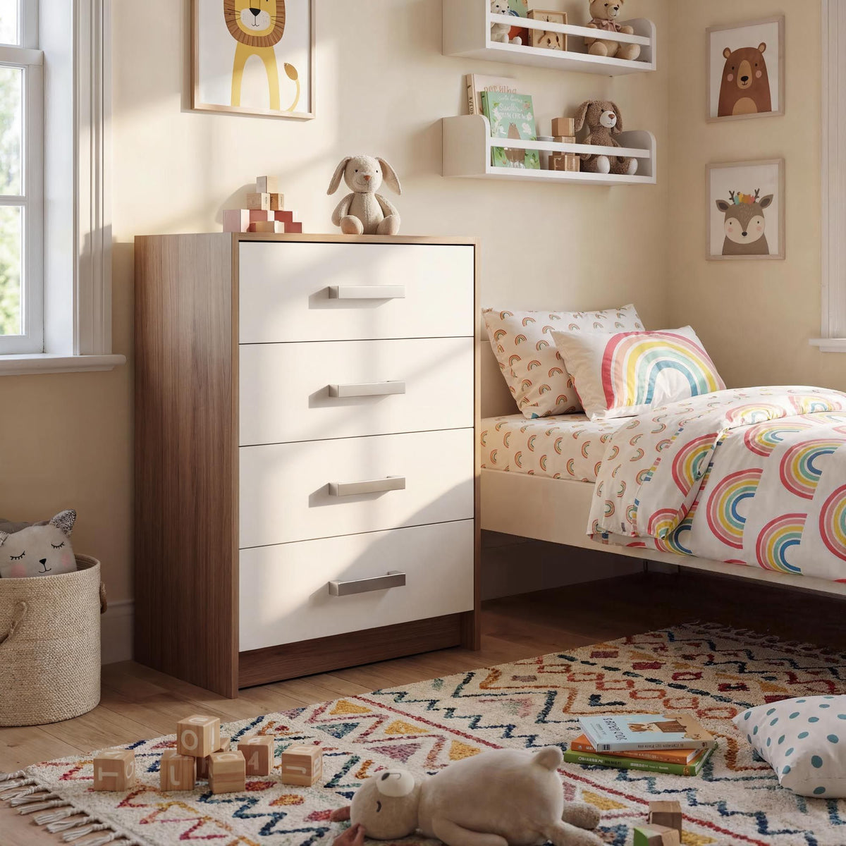 Rusi 60cm Narrow 4-Drawer Chest – Oak & White product view 8