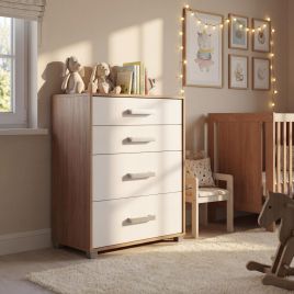 Rusi 63cm 4-Drawer Chest of Drawers – Oak & White in Oak