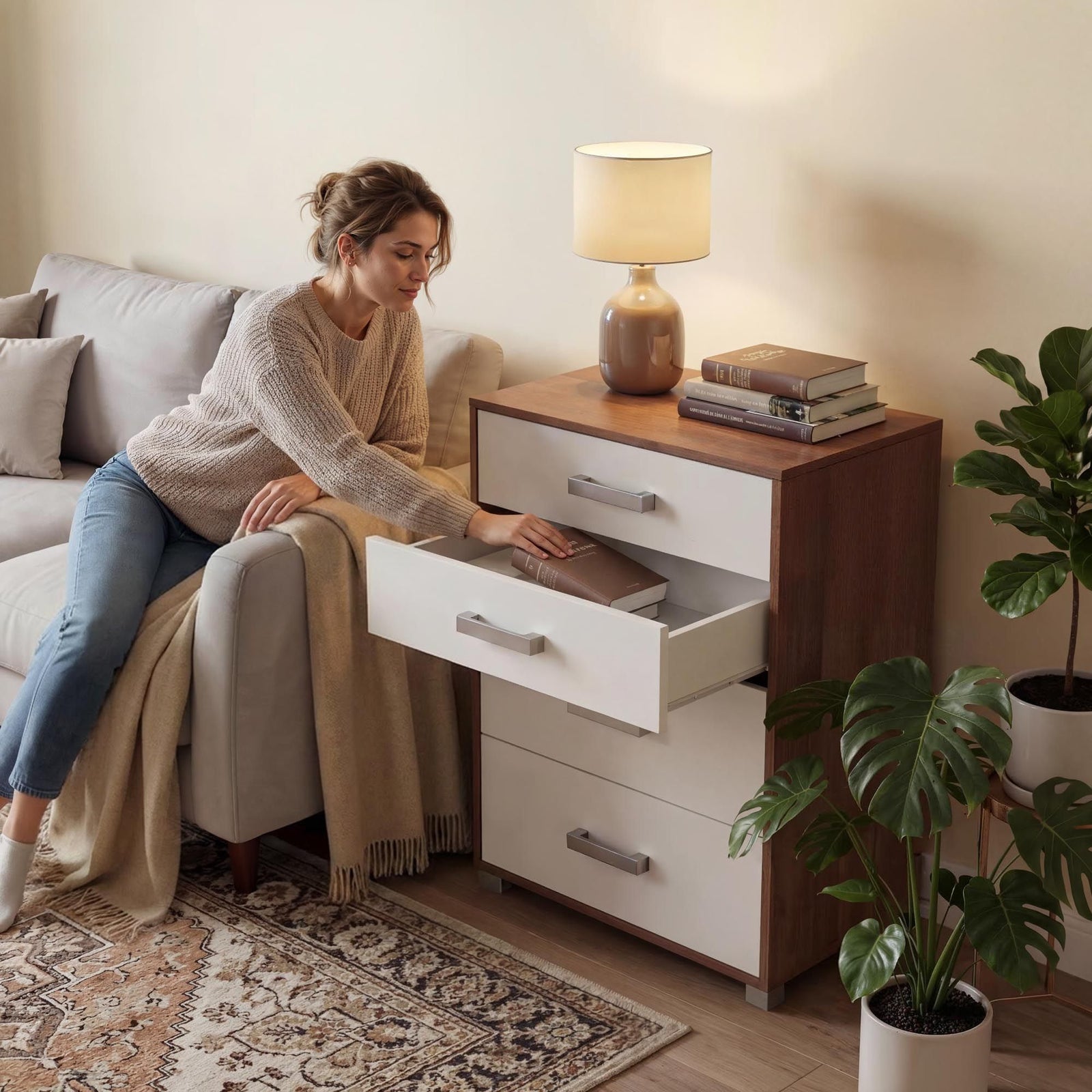 Rusi 63cm 4-Drawer Chest of Drawers – Oak & White product view 6