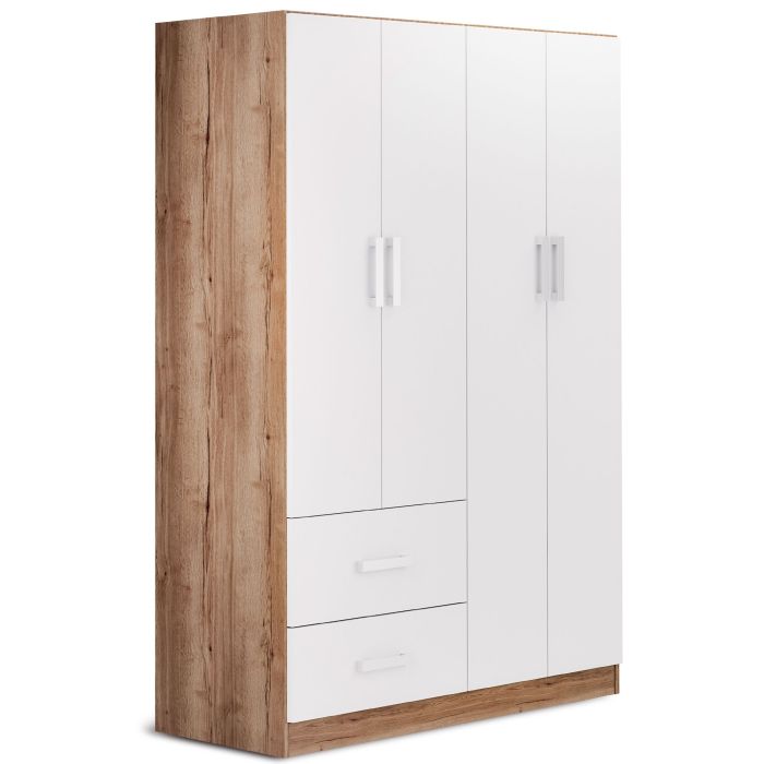 Rusi 120cm 4-Door Hinged Wardrobe with 2 Drawers in Medium Wood