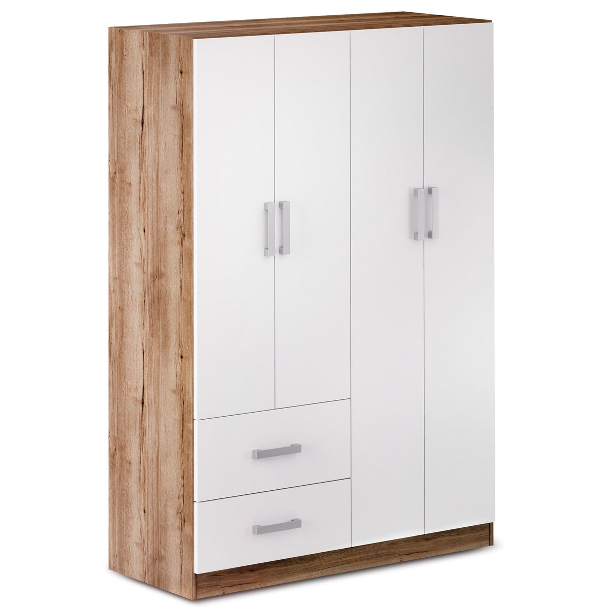 Rusi 120cm 4-Door Hinged Wardrobe with 2 Drawers in Medium Wood – product detail