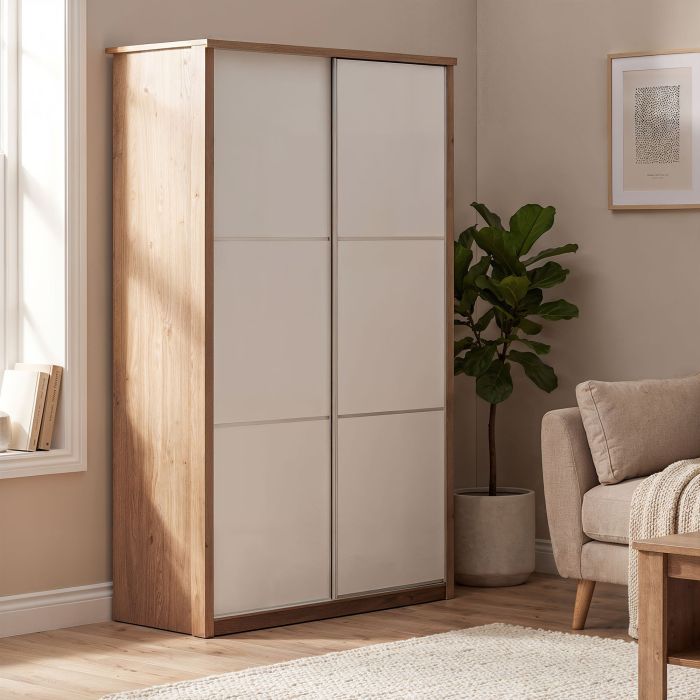 Rusi 120cm 2-Door Sliding Wardrobe in Medium Wood