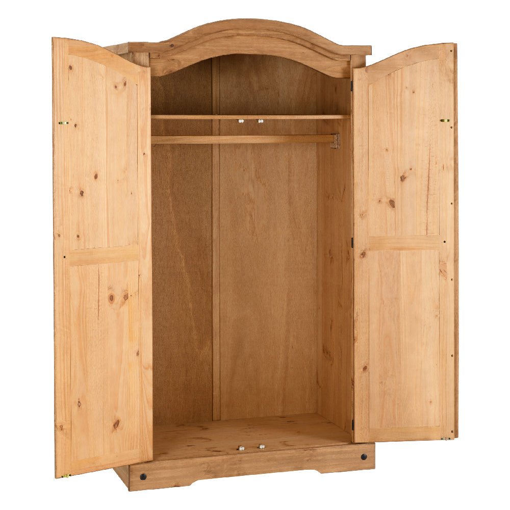 CHOICEWARDROBE two-door solid wood hinged wardrobe with natural oak finish and internal hanging rail.