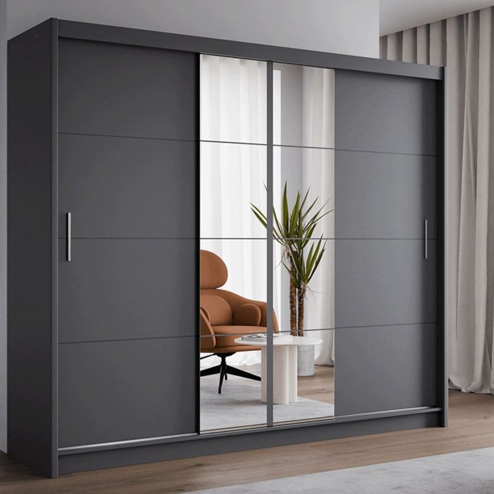 Charnwood 250cm 2-Door Mirrored Sliding Wardrobe with 2 Drawers in Grey