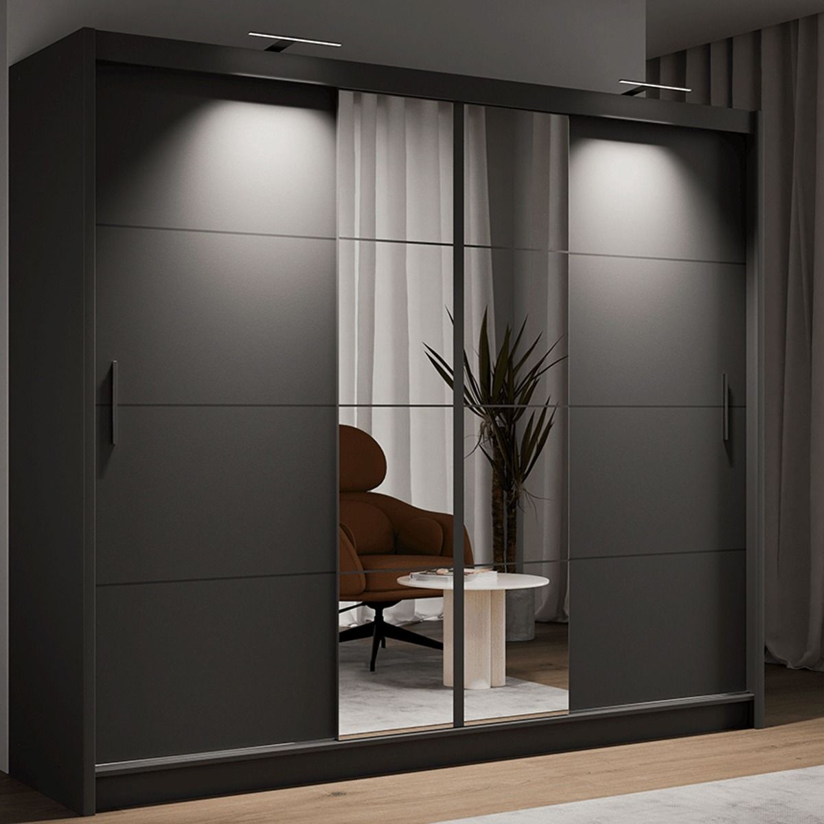 Charnwood 250cm 2-Door Mirrored Sliding Wardrobe with 2 Drawers in Grey – product detail