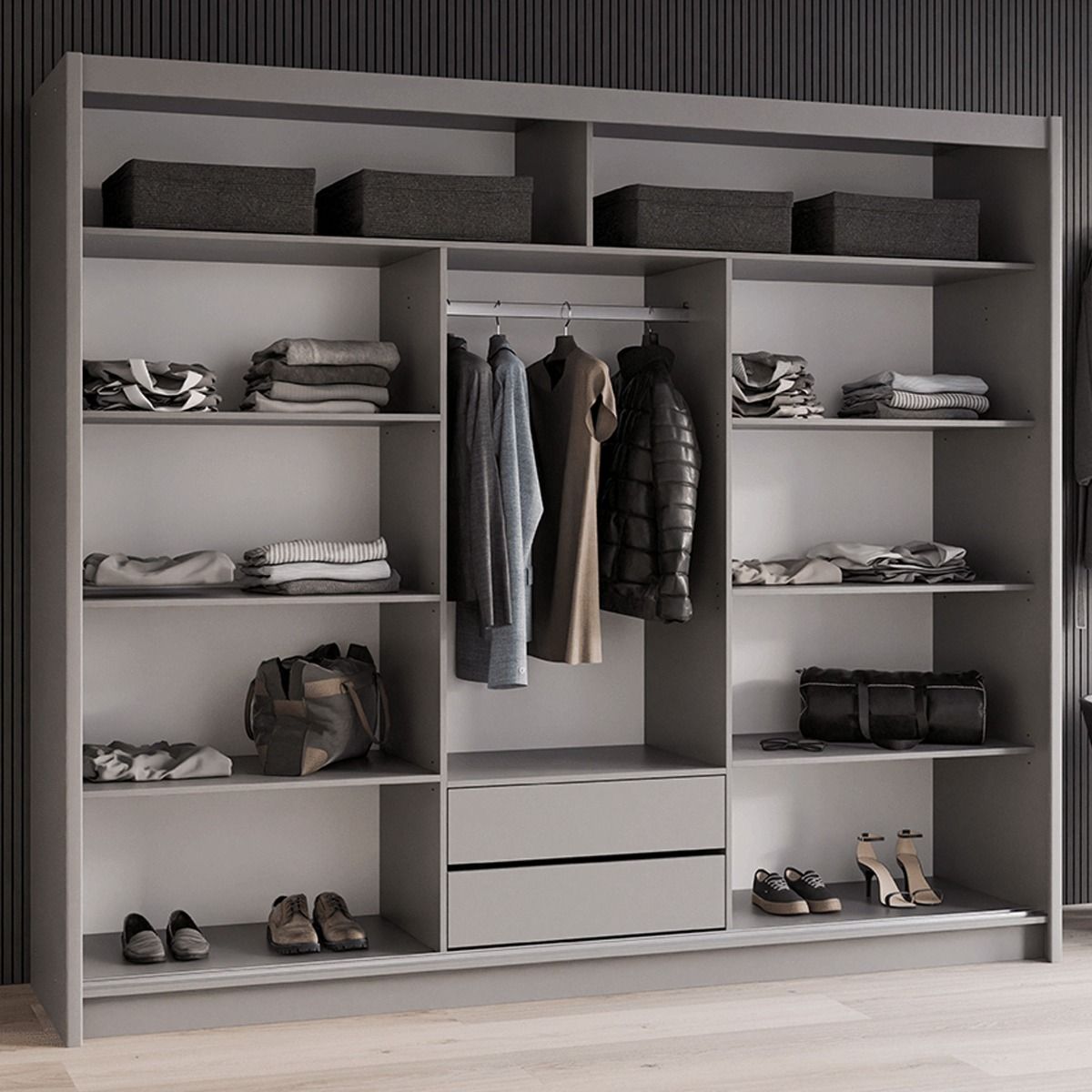 Charnwood 250cm 2-Door Mirrored Sliding Wardrobe with 2 Drawers in Grey – product detail