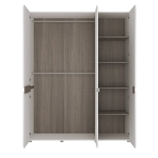 Cheya Mirrored Wardrobe With 3 Doors In White And Truffle Oak