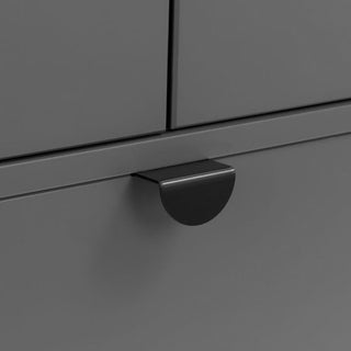 Close-up of Chloe wardrobe drawer handle and smooth matt grey finish showing craftsmanship and minimalist detailing.